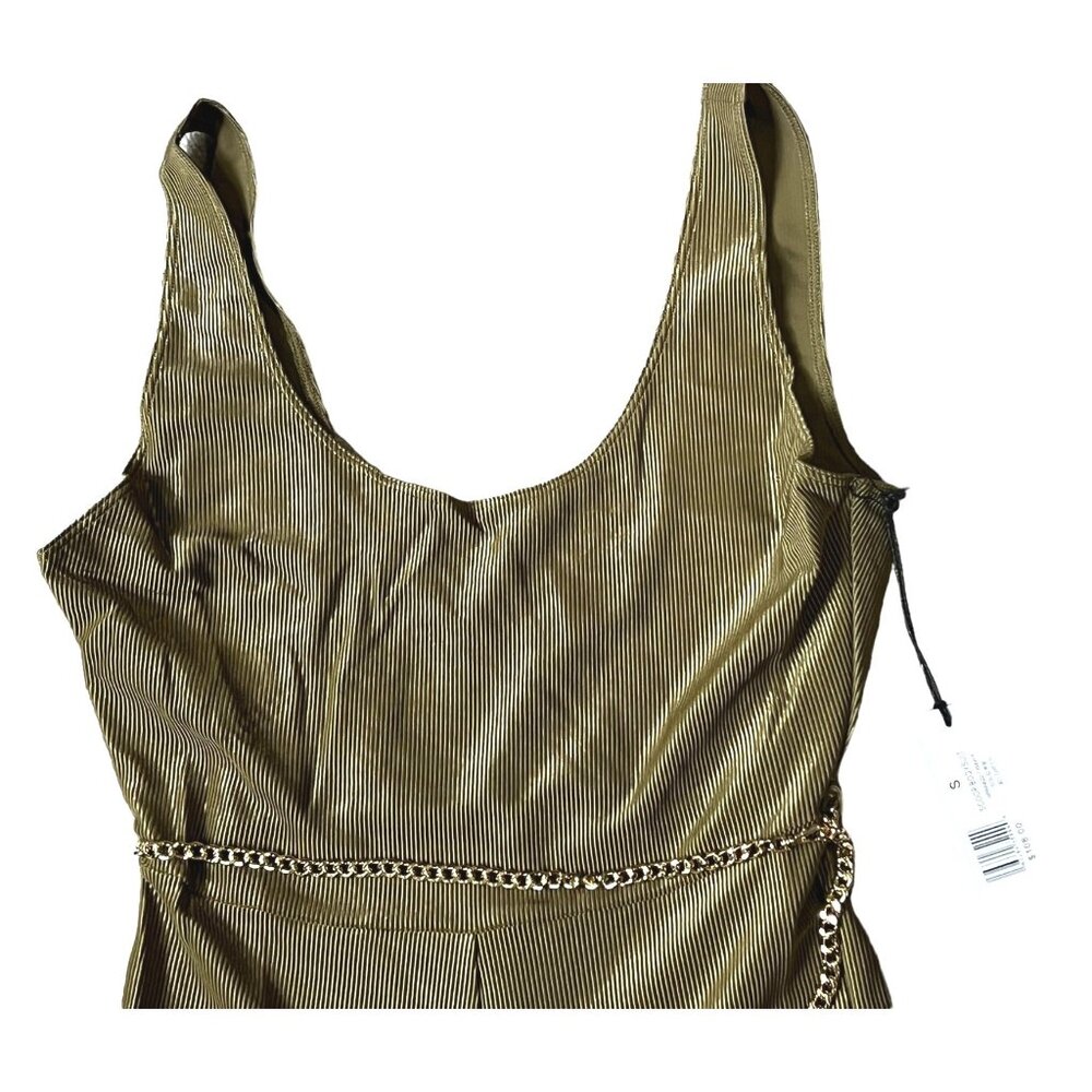 WeWoreWhat NWT Scoop Activewear Bodysuit Sz Small Shimmery Green Chain Belt Acti - Picture 7 of 12